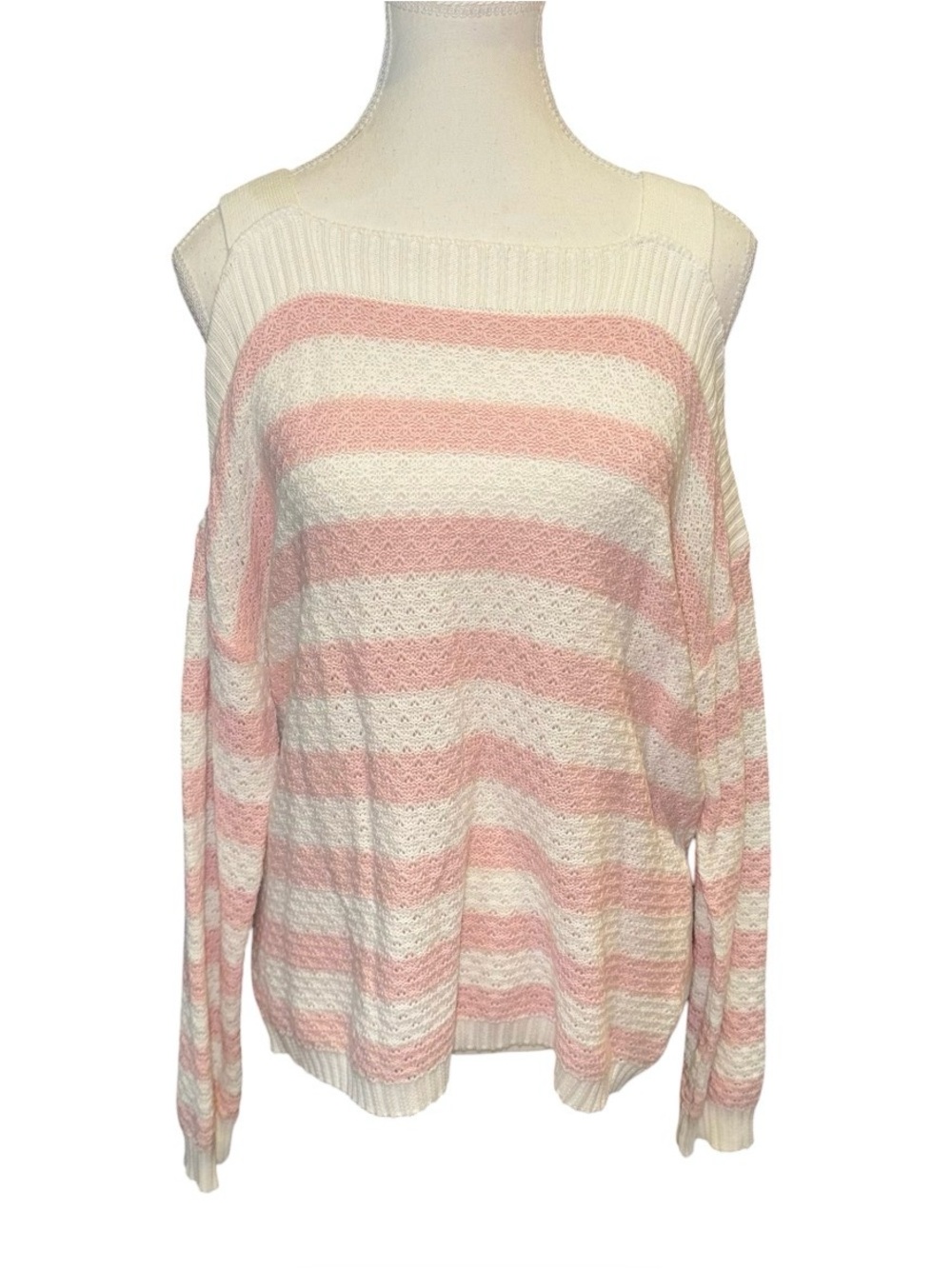 Feminine Striped cold shoulder knit sweater